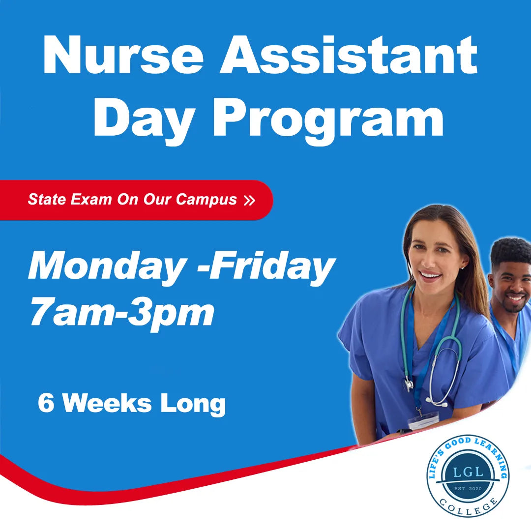 Enroll in LGL College's Nurse Assistant Day Program and become a certified nurse assistant in just 6 weeks! With the convenience of taking state exams right on our campus, you'll experience a blend of initial online theory for the first 3 weeks followed by in-person clinical training for the last 3 weeks. Classes are held on weekdays from 7am-3pm, and we offer job placement assistance to help kickstart your career. Smiling faces await your future!